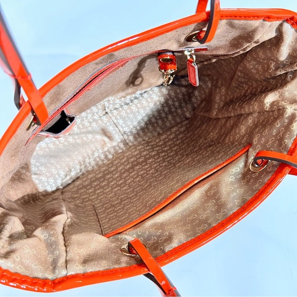 Anya Hindmarch Orange Patent Leather Trim Woven Beach Tote - Picture 9 of 13